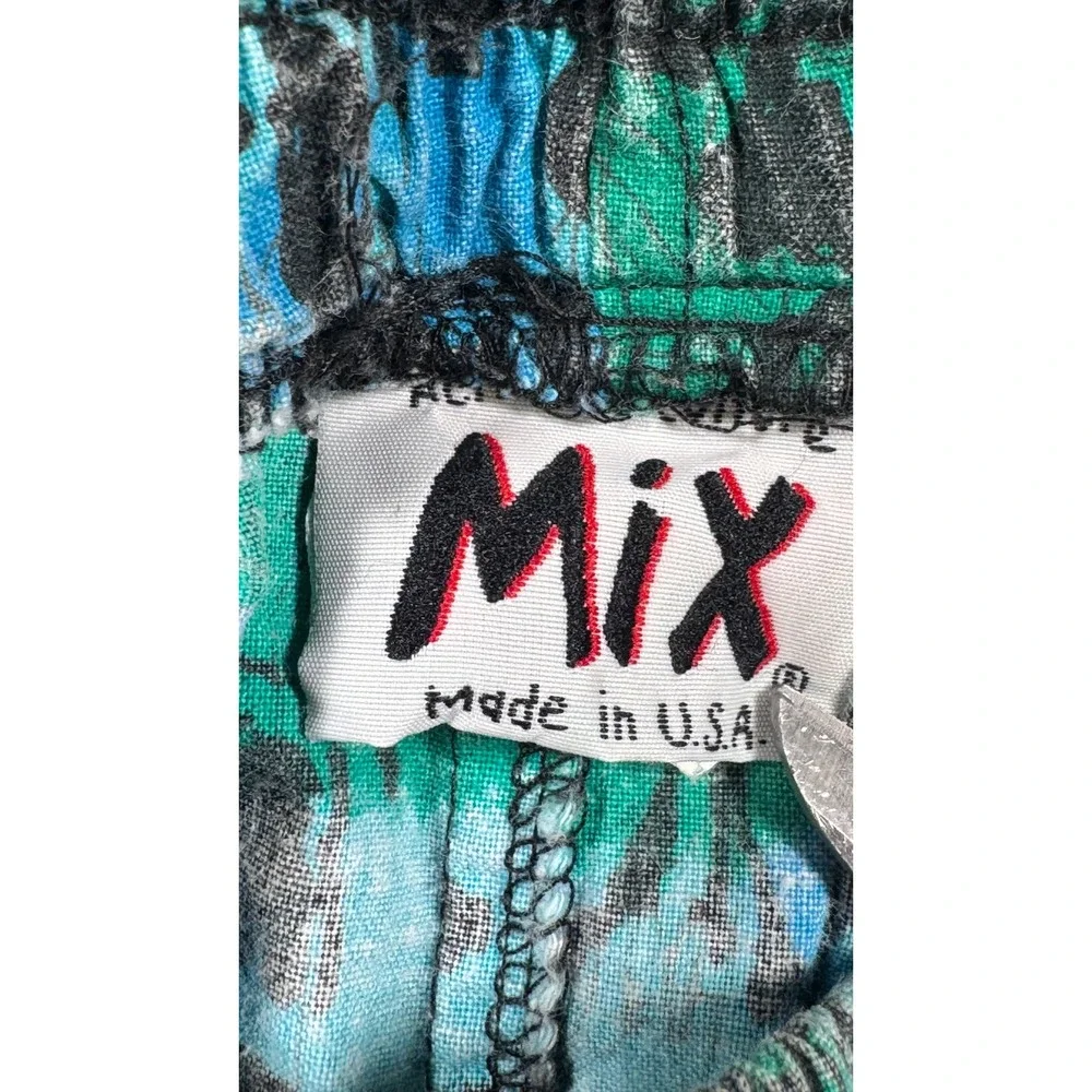 Vintage Mix Activewear Mens Floral Print Joggers Blue Teal Cotton Made in USA M